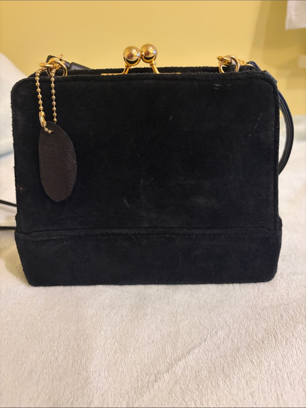 Black Suede Kiss-Lock Crossbody Bag